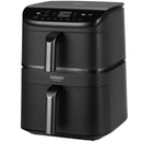 Angled front view of the black Cosori Turbo Tower CAF-DC121 ceramic air fryer and top touch controls.