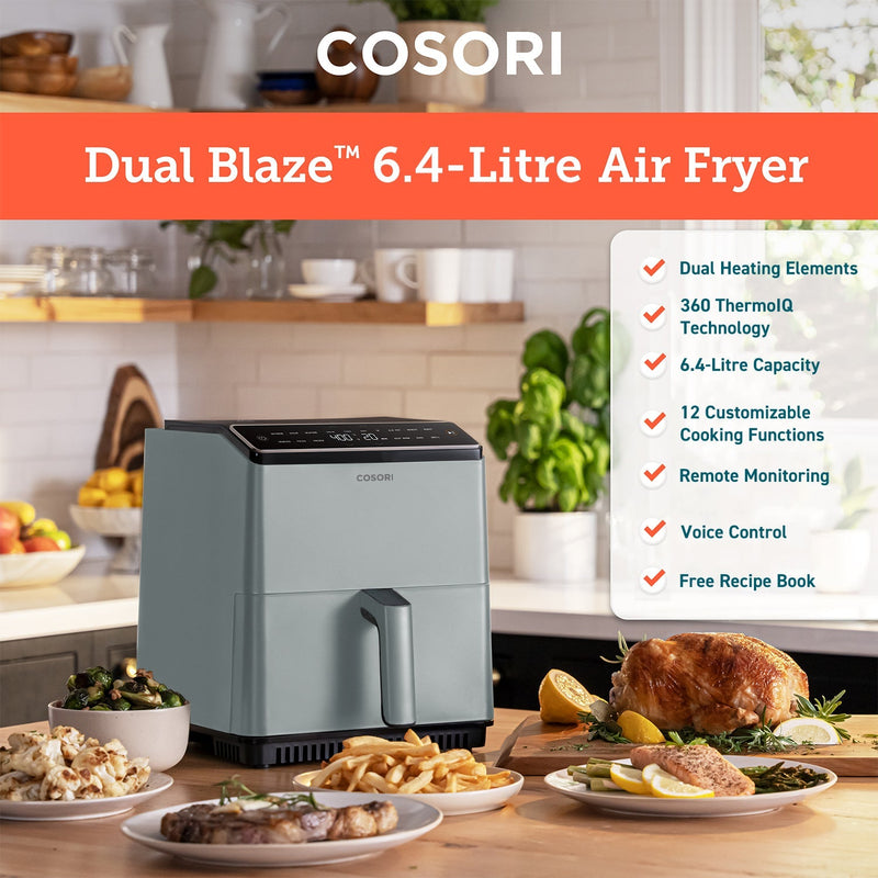 Cosori 6.4Ltr Dual Blaze Smart Air Fryer Light Grey CAF-P583S Air Fryers 