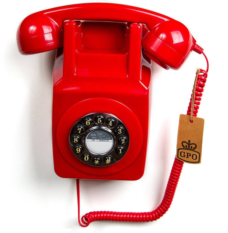 GPO 746 Push Button Retro Phone - Wall Mount Red - Fixed Phones - GardeniaHomecentre