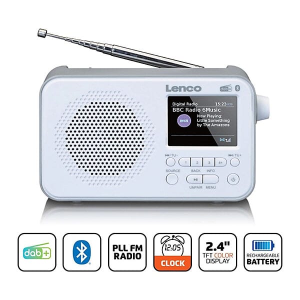 Lenco DAB+/FM RADIO WITH BLUETOOTH WITH rechargeable Battery PDR036 White DAB+ 