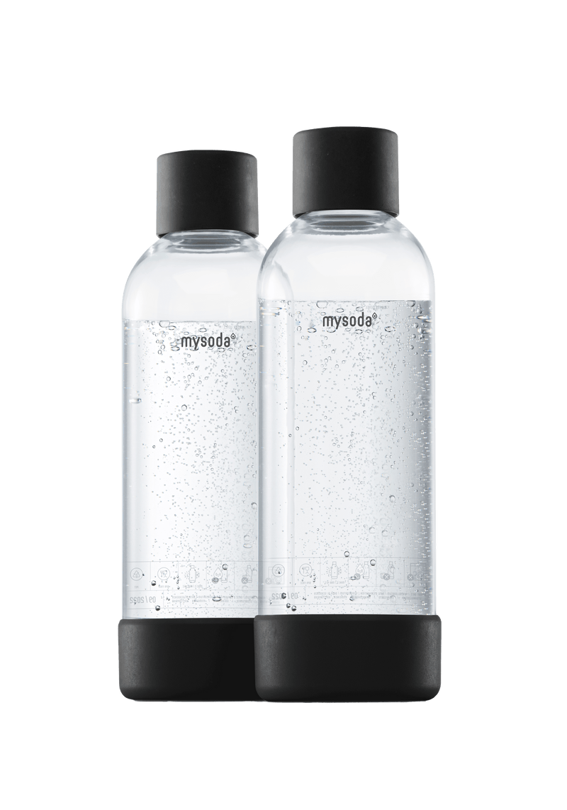 MySoda Water Bottle 1LTR (2 pack) - Multiple Colours Soda Maker Black 